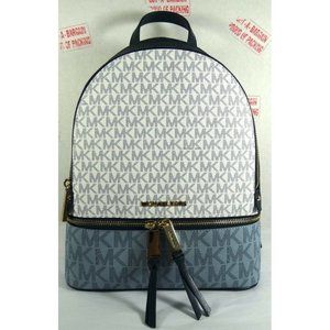 Michael Kors Rhea Zip Medium Leather MK Signature Backpack School Bag